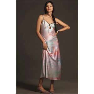 NEW Anthropologie Geisha Designs Printed Watercolor Slip Midi Dress Medium